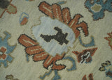 Hand Knotted Beige and Brown Traditional Oushak Wool Area Rug