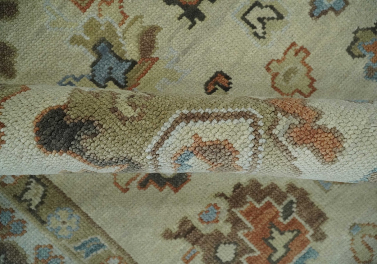 Hand Knotted Beige and Brown Traditional Oushak Wool Area Rug