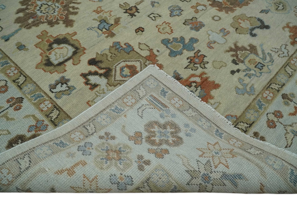 Hand Knotted Beige and Brown Traditional Oushak Wool Area Rug