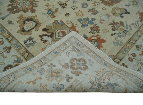 Hand Knotted Beige and Brown Traditional Oushak Wool Area Rug