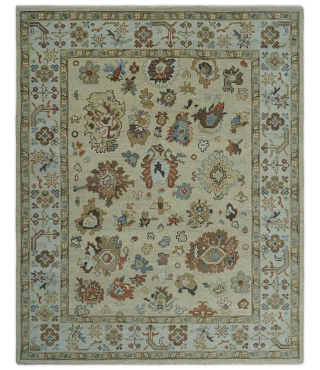 Hand Knotted Beige and Brown Traditional Oushak Wool Area Rug
