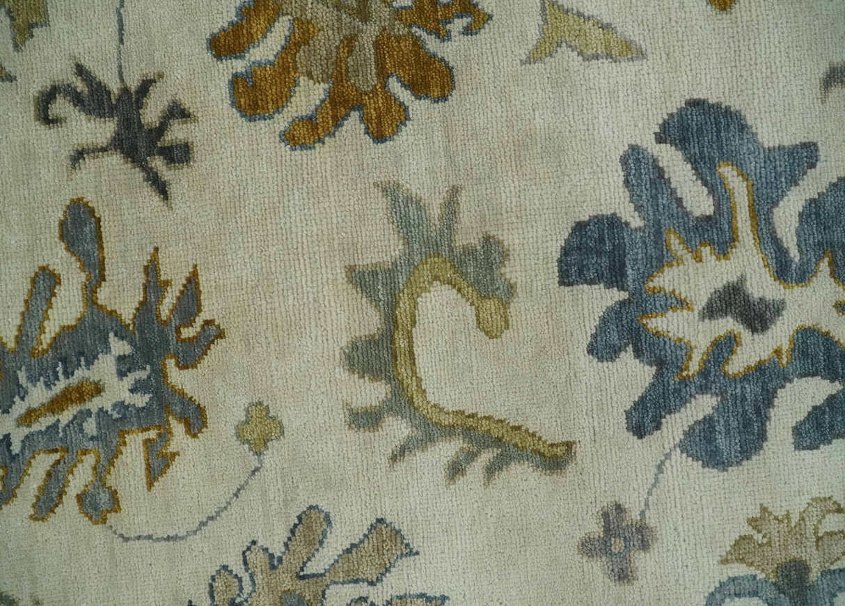 Hand Knotted Beige And Gray Traditional Oushak Wool Rug