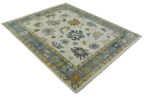 Hand Knotted Beige And Gray Traditional Oushak Wool Rug