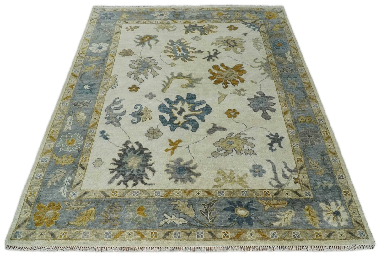 Hand Knotted Beige And Gray Traditional Oushak Wool Rug