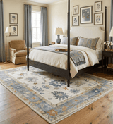 Hand Knotted Beige And Gray Traditional Oushak Wool Rug