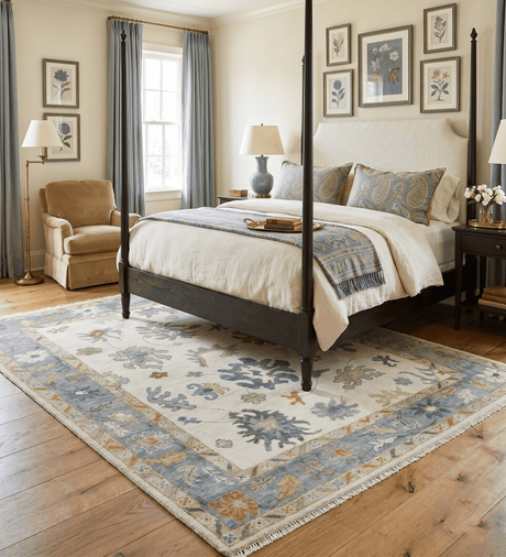 Hand Knotted Beige And Gray Traditional Oushak Wool Rug