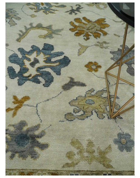 Hand Knotted Beige And Gray Traditional Oushak Wool Rug