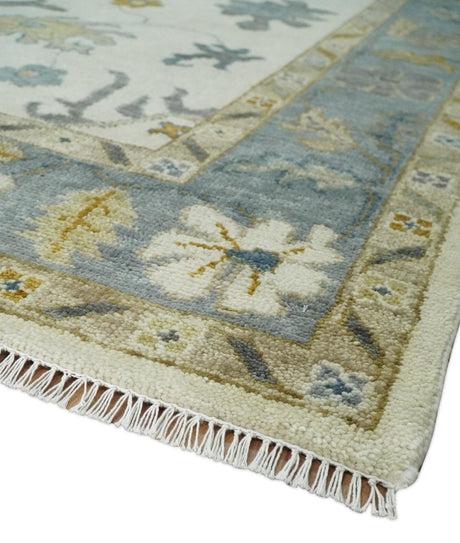 Hand Knotted Beige And Gray Traditional Oushak Wool Rug