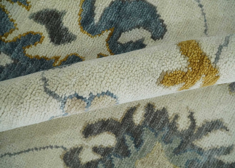 Hand Knotted Beige And Gray Traditional Oushak Wool Rug