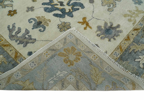 Hand Knotted Beige And Gray Traditional Oushak Wool Rug