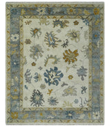 Hand Knotted Beige And Gray Traditional Oushak Wool Rug
