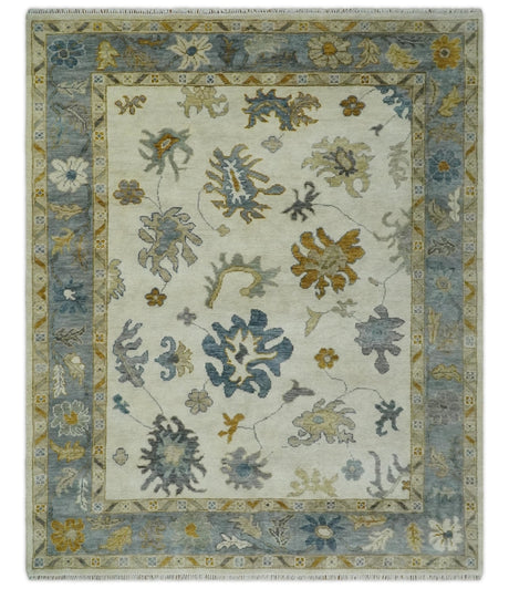Hand Knotted Beige And Gray Traditional Oushak Wool Rug