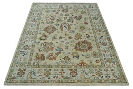 Hand Knotted Beige and Ivory Multi Size Traditional Oushak Wool Area Rug