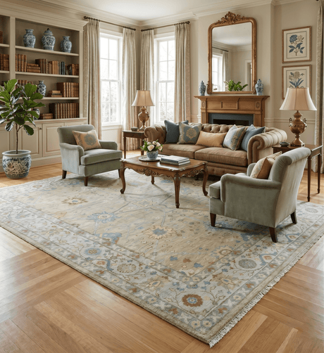 Hand Knotted Beige and Ivory Traditional Floral Wool Area Rug