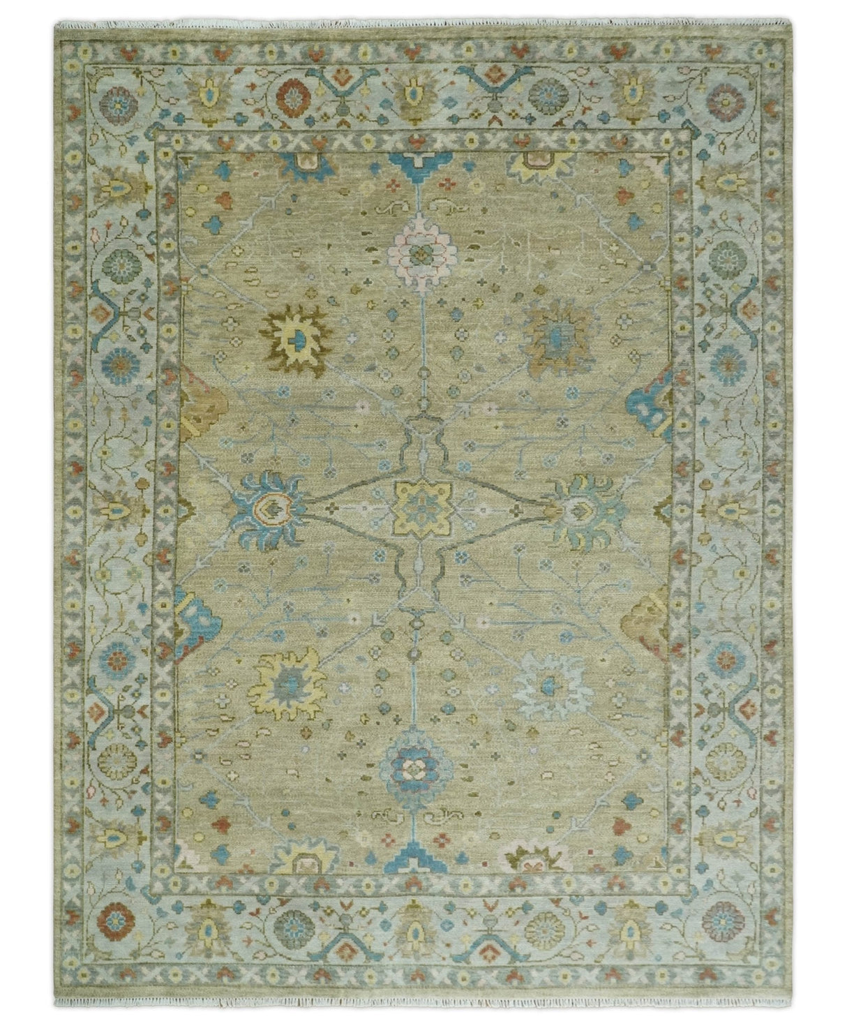 Hand Knotted Beige and Ivory Traditional Floral Wool Area Rug