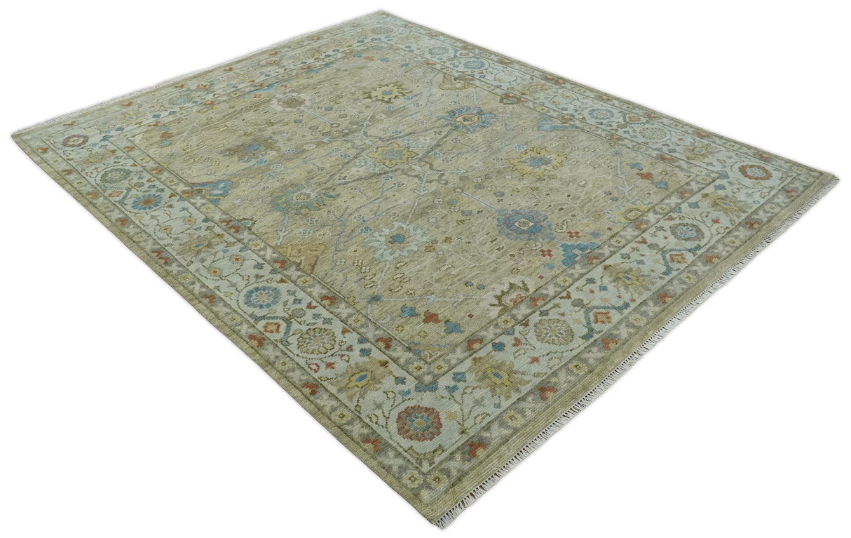 Hand Knotted Beige, Ivory and Gray Traditional Oushak Custom Made Wool Rug