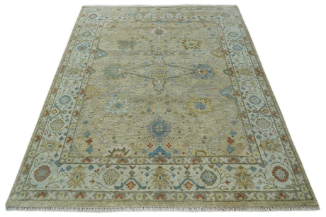 Hand Knotted Beige, Ivory and Gray Traditional Oushak Custom Made Wool Rug