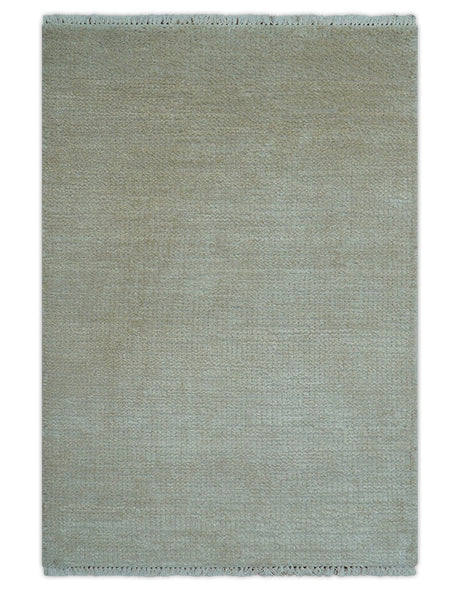 Hand Knotted Beige Modern Solid Design Wool And Silk Rug