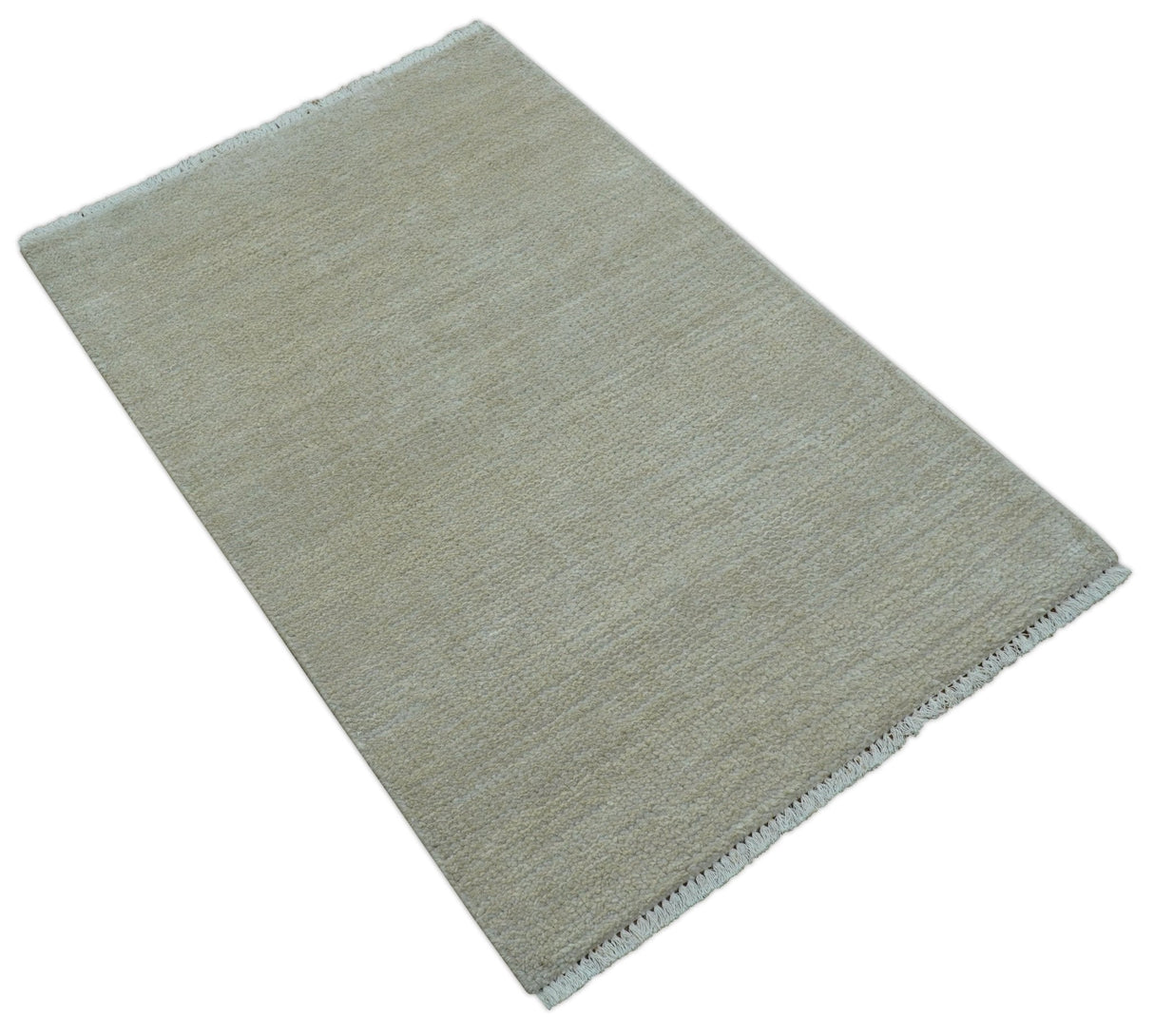 Hand Knotted Beige Modern Solid Design Wool And Silk Rug