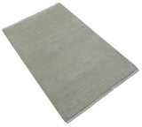 Hand Knotted Beige Modern Solid Design Wool And Silk Rug