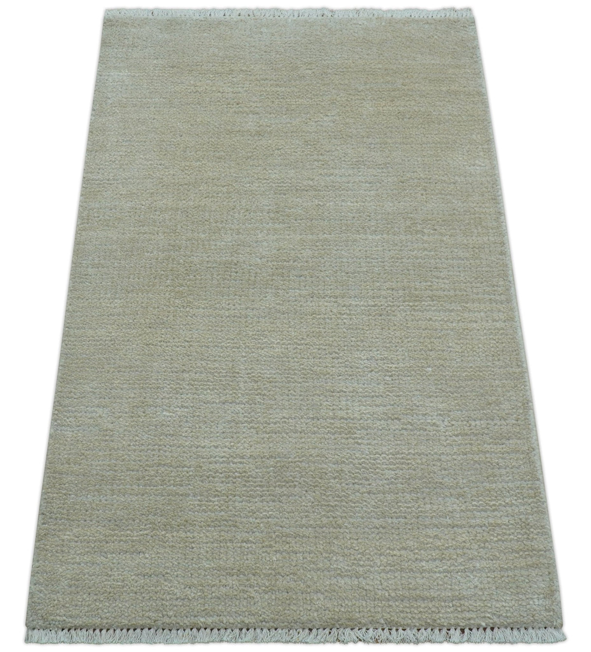 Hand Knotted Beige Modern Solid Design Wool And Silk Rug