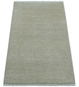 Hand Knotted Beige Modern Solid Design Wool And Silk Rug