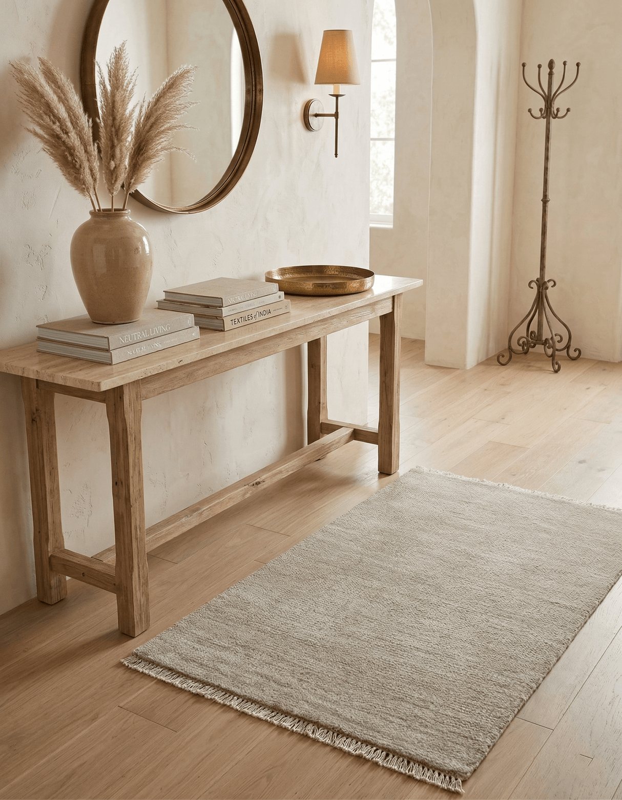 Hand Knotted Beige Modern Solid Design Wool And Silk Rug