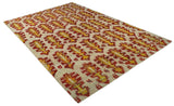 Hand Knotted Beige, Rust and Gold Modern Contemporary Southwestern Tribal Trellis Recycled Silk Area Rug