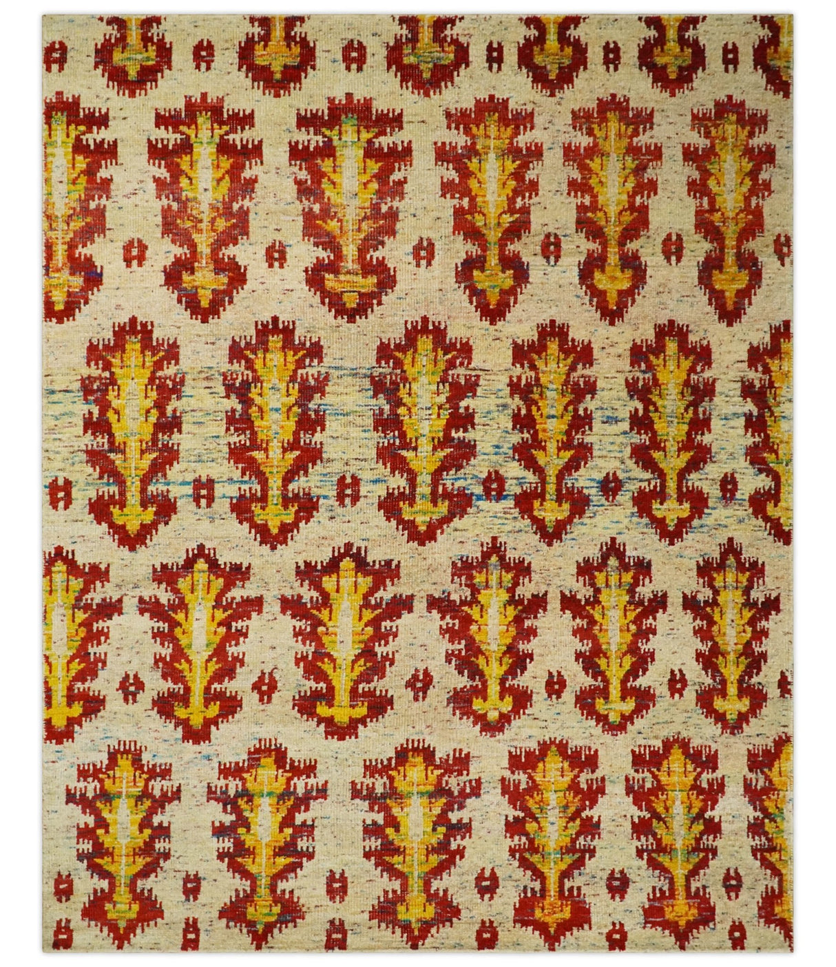 Hand Knotted Beige, Rust and Gold Modern Contemporary Southwestern Tribal Trellis Recycled Silk Area Rug