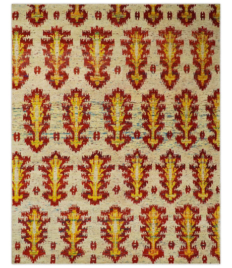 Hand Knotted Beige, Rust and Gold Modern Contemporary Southwestern Tribal Trellis Recycled Silk Area Rug