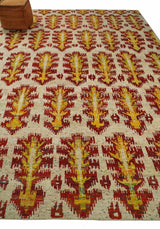 Hand Knotted Beige, Rust and Gold Modern Contemporary Southwestern Tribal Trellis Recycled Silk Area Rug