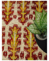 Hand Knotted Beige, Rust and Gold Modern Contemporary Southwestern Tribal Trellis Recycled Silk Area Rug