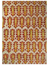 Hand Knotted Beige, Rust and Gold Modern Contemporary Southwestern Tribal Trellis Recycled Silk Area Rug
