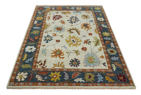 Hand Knotted Beige, Teal and Rust Traditional Oushak Multi size Wool Area Rug
