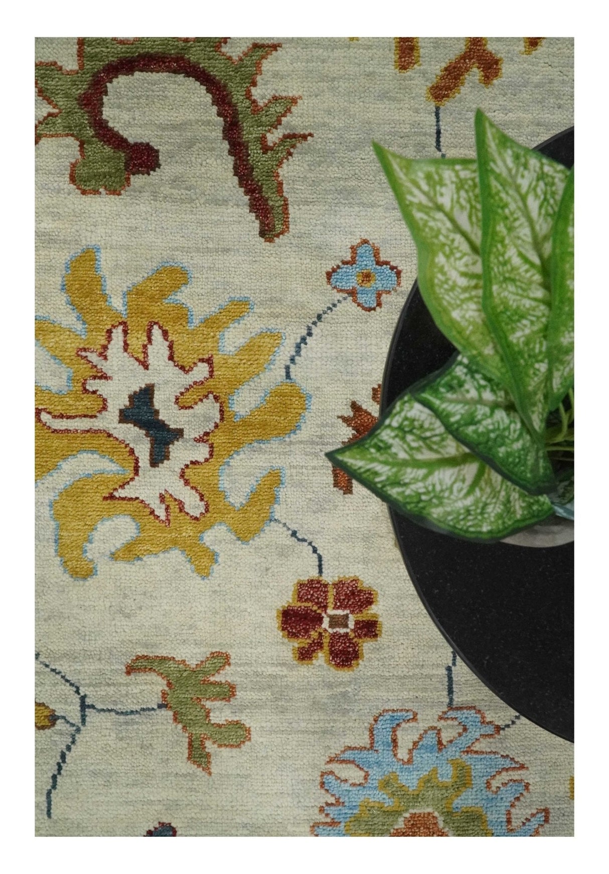 Hand Knotted Beige, Teal and Rust Traditional Oushak Multi size Wool Area Rug