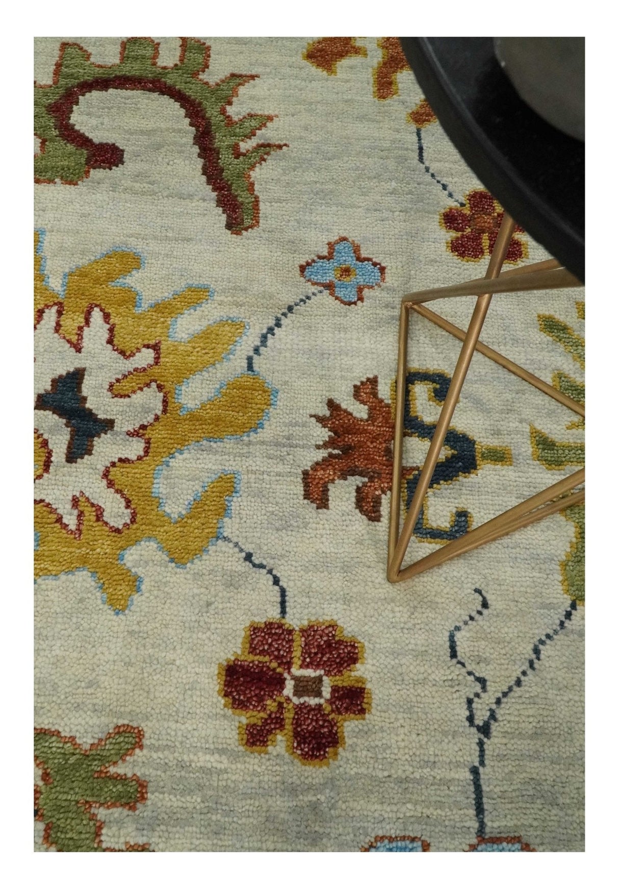 Hand Knotted Beige, Teal and Rust Traditional Oushak Multi size Wool Area Rug