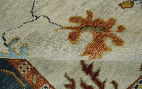 Hand Knotted Beige, Teal and Rust Traditional Oushak Multi size Wool Area Rug