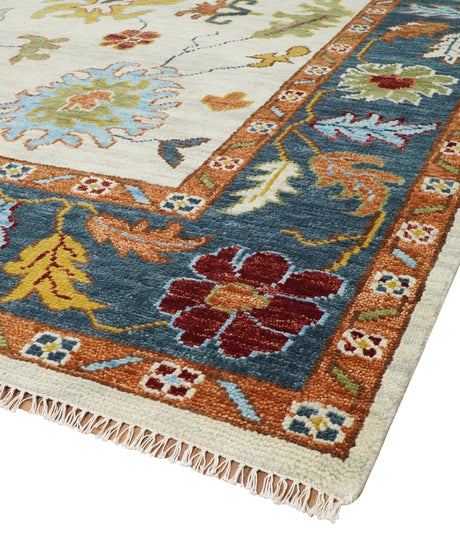 Hand Knotted Beige, Teal and Rust Traditional Oushak Multi size Wool Area Rug