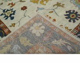Hand Knotted Beige, Teal and Rust Traditional Oushak Multi size Wool Area Rug