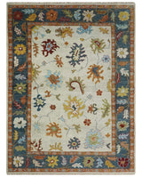 Hand Knotted Beige, Teal and Rust Traditional Oushak Multi size Wool Area Rug