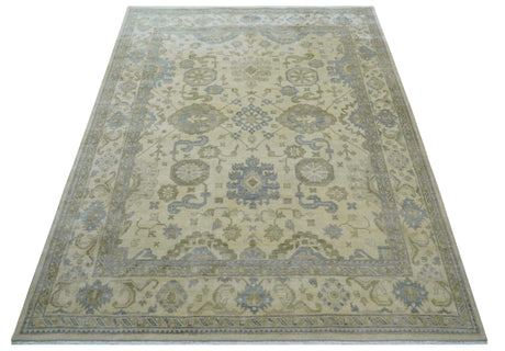 Hand Knotted Beige Traditional Oushak Design 9x12 Wool Rug
