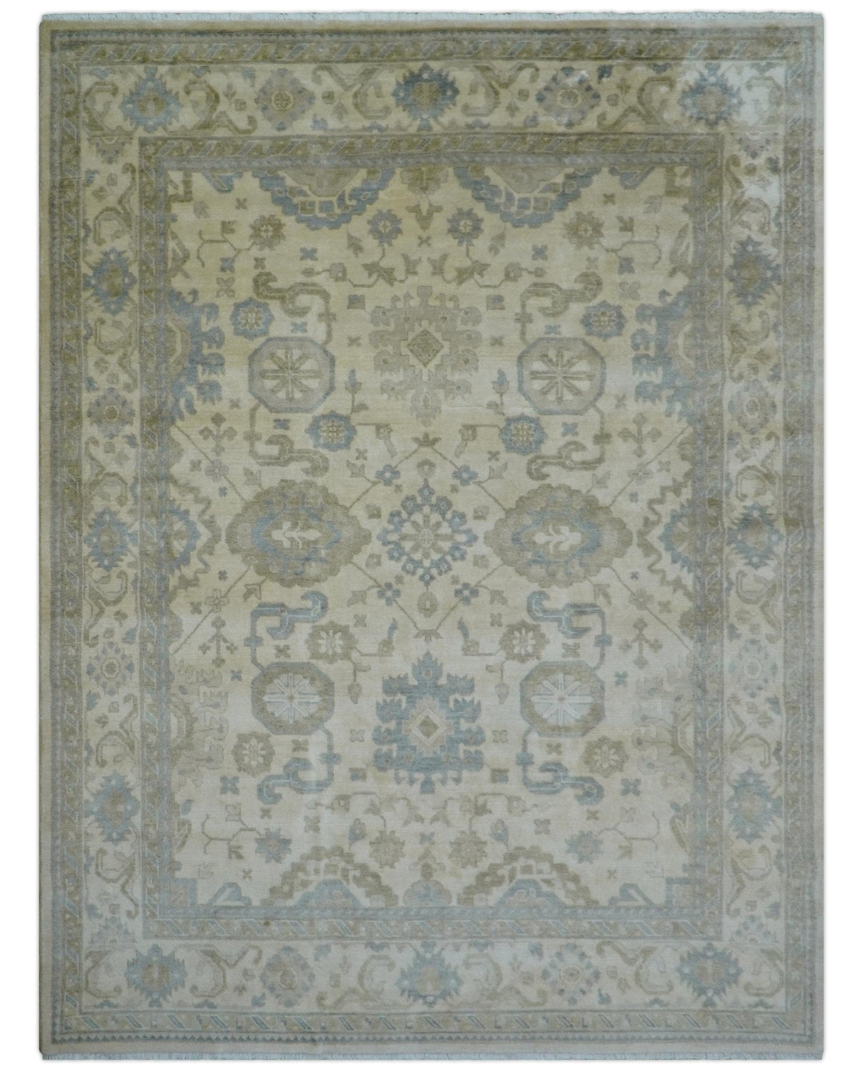 Hand Knotted Beige Traditional Oushak Design 9x12 Wool Rug