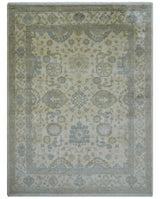 Hand Knotted Beige Traditional Oushak Design 9x12 Wool Rug