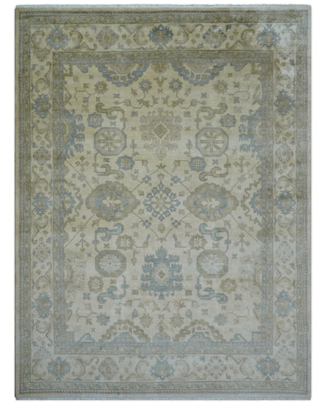 Hand Knotted Beige Traditional Oushak Design 9x12 Wool Rug