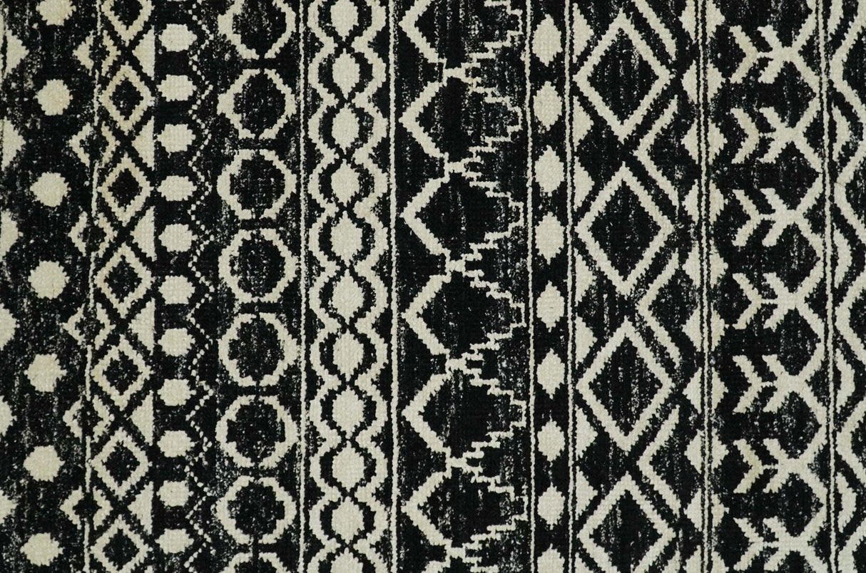 Hand Knotted Black and Ivory Modern Contemporary Southwestern Tribal Trellis Recycled Silk Area Rug