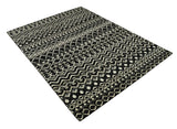 Hand Knotted Black and Ivory Modern Contemporary Southwestern Tribal Trellis Recycled Silk Area Rug