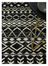 Hand Knotted Black and Ivory Modern Contemporary Southwestern Tribal Trellis Recycled Silk Area Rug