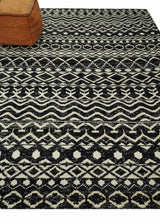 Hand Knotted Black and Ivory Modern Contemporary Southwestern Tribal Trellis Recycled Silk Area Rug