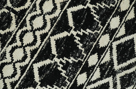 Hand Knotted Black and Ivory Modern Contemporary Southwestern Tribal Trellis Recycled Silk Area Rug