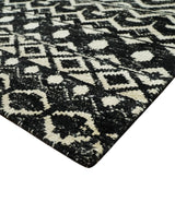 Hand Knotted Black and Ivory Modern Contemporary Southwestern Tribal Trellis Recycled Silk Area Rug